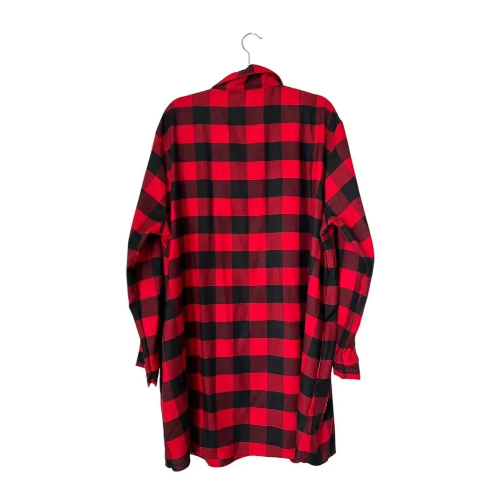 Disney Minnie Mouse Holiday Nightshirt 2X Red Black Buffalo Check Plaid Flannel - Picture 4 of 13
